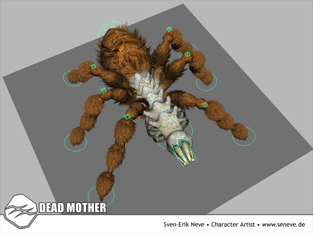 The Dead Mother with its rig (a screenshot from Autodesk Maya)